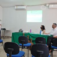 Estudante durante argumentação de trabalho de TCC